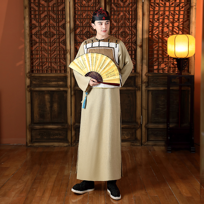 Retro ethnic clothing for men Qing Dynasty prince gown Chinese Ancient Costume folk Robe TV Film performance stage wear Asian tang suit