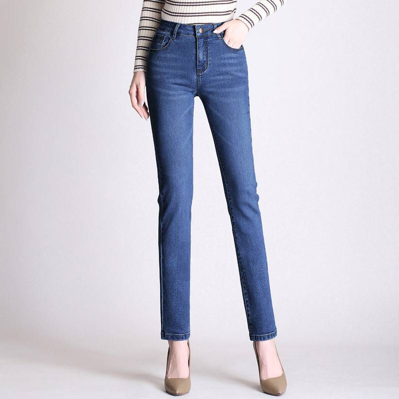 Women Jean Slim Femme Pantalona Spring Straight High Waist Ladies Jeans Plus Size Denim Clothing Cotton Pants 210428