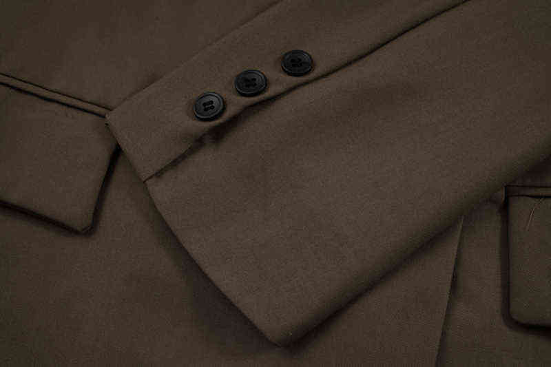 [EAM] Women Khaki Double Breasted Big Size Blazer Hooded Long Sleeve Loose Fit Jacket Fashion Spring Autumn 1DE3311 211122