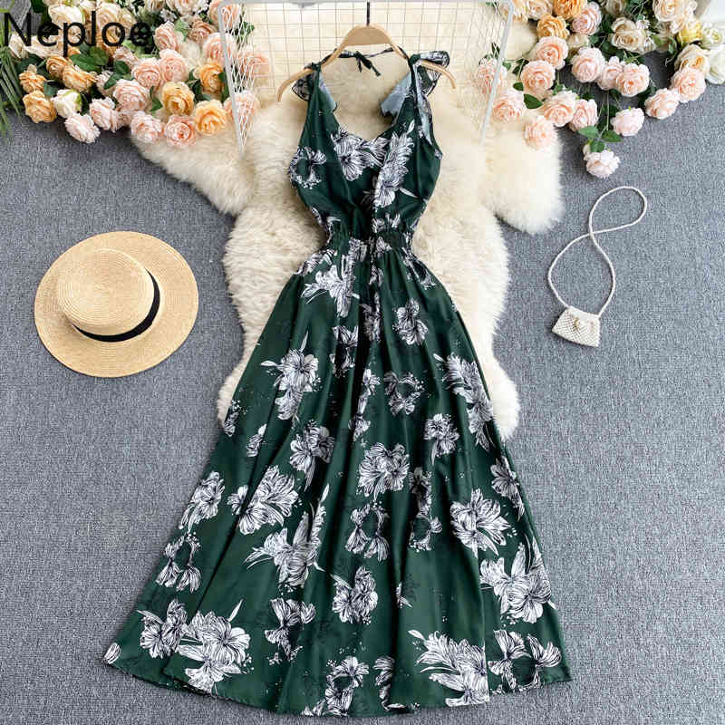 Neploe Beach Holiday Dress Women Summer Robe Hollow Out Backless Sexy maxi Dresses Ruffled Slim Robe Vestidos Mujer 4i627 210422
