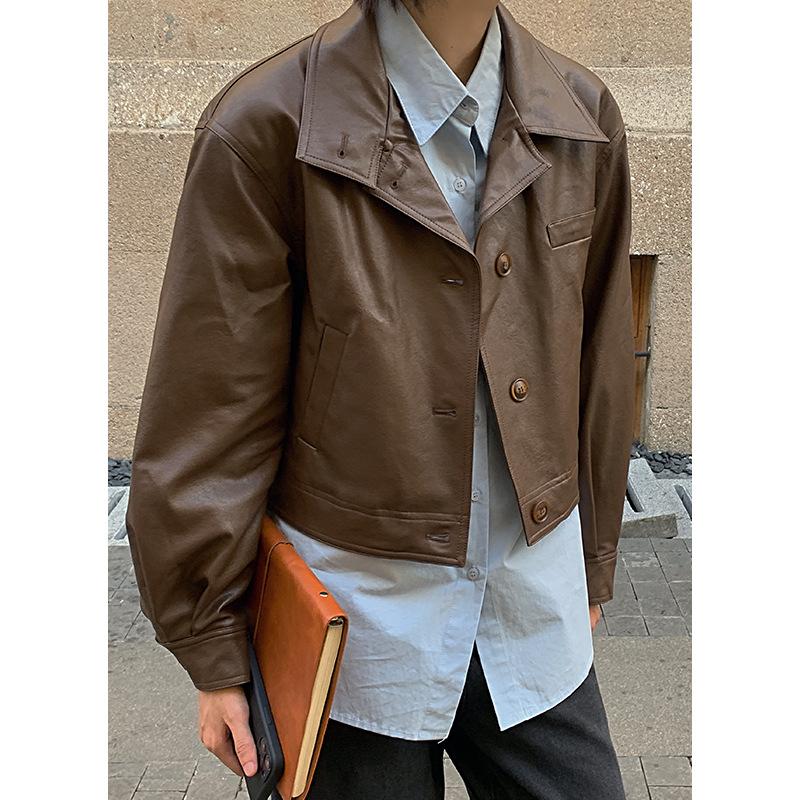 Women's Leather & Faux Cropped Fashion Jackets Women Korean Green Loose Pu Jacket Long Sleeve Streetwear Short Coats, As picture1
Women's Leather & Faux Cropped Fashion Jackets Women Korean Green Loose Pu Jacket Long Sleeve Streetwear Short Coats, As picture1