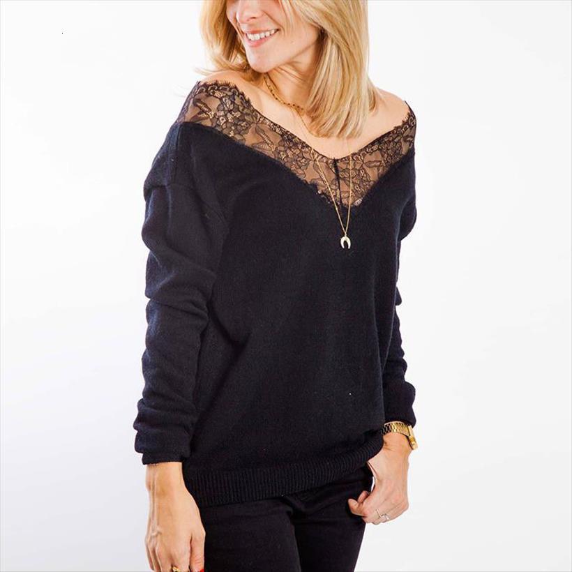 women v neck sweaters long sleeve lace patchwork loose pullover jumper sweat knitwear clothes, White;black
women v neck sweaters long sleeve lace patchwork loose pullover jumper sweat knitwear clothes, White;black
