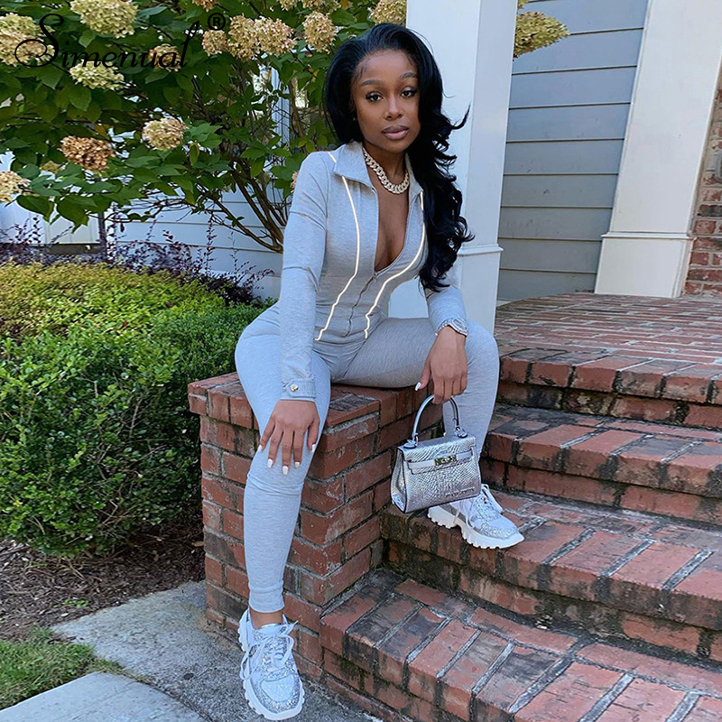 Simenual Reflective Striped Sportswear Long Sleeve Jumpsuits Zip Up Casual Fashion Autumn Workout Skinny Rompers Women Jumpsuit, Black
Simenual Reflective Striped Sportswear Long Sleeve Jumpsuits Zip Up Casual Fashion Autumn Workout Skinny Rompers Women Jumpsuit, Black