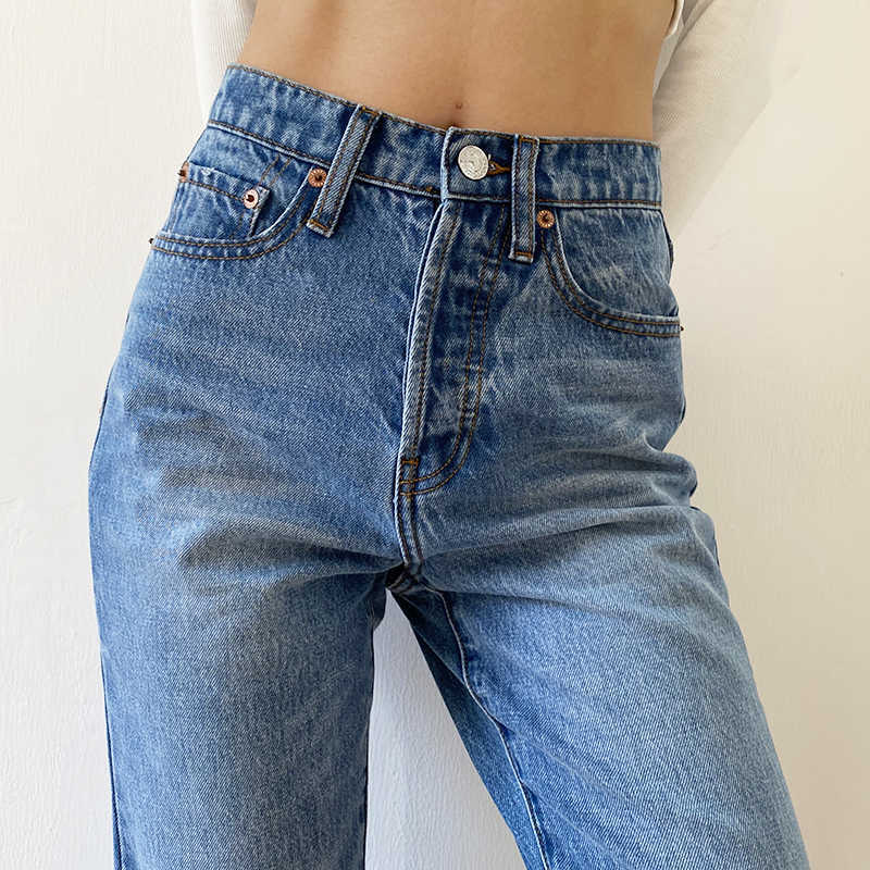 Women's Jeans Baggy For Women Mom High Waist Blue Loose Washed Fashion Straight Denim Pants Vintage Streetwear 210922