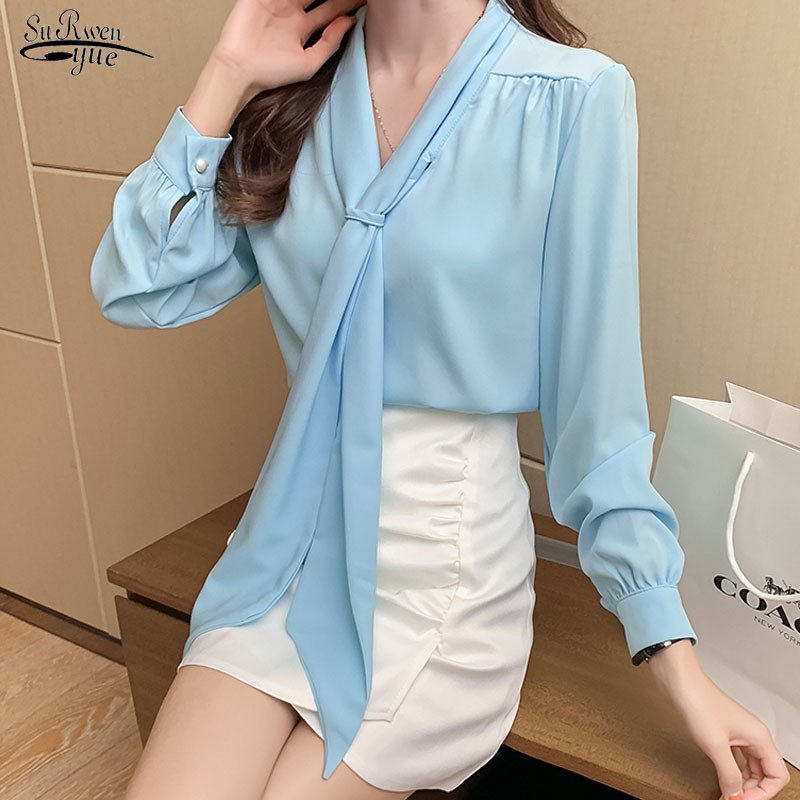 Autumn and Winter Fashion Women Clothing Long Sleeve V-neck Shirt Loose Bow Tie Chiffon Women' Blouse Tops 11276 210521, Blue
Autumn and Winter Fashion Women Clothing Long Sleeve V-neck Shirt Loose Bow Tie Chiffon Women' Blouse Tops 11276 210521, Blue
