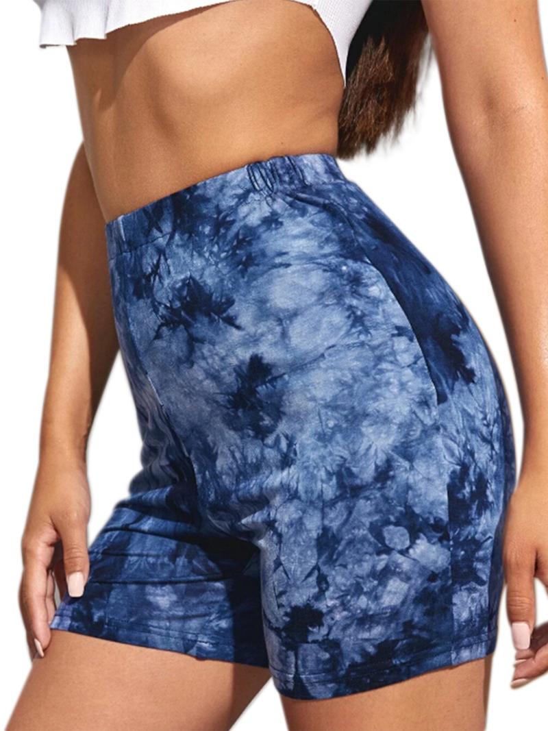 Female Shorts, Tie-Dye Print High Waist Sport Pants Yoga For Women, Blue/Gray/Green/Pink/Purple Women's Shorts