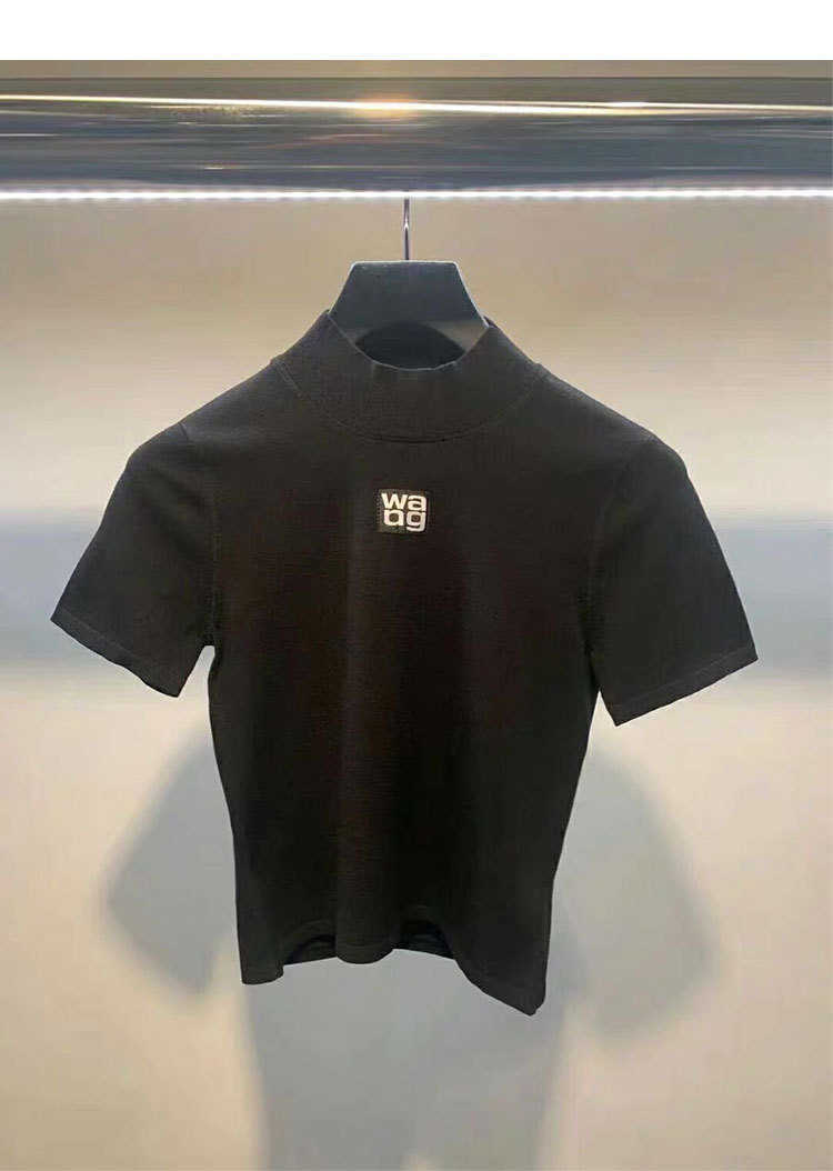 Slim-Fit Knited Tshirts for Women Summer Print Letter Pullover Short Sleeve T-shirt Female Crop Tops Graphic Tees 210722