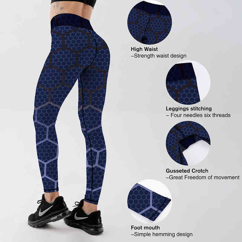 Sports Leggings Women Sportswear Purple Honeycomb Pattern Polyester High Waist 211215