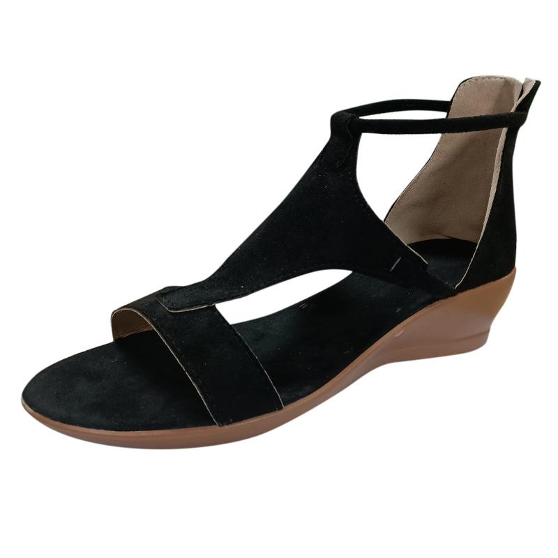 Sandals Summer Womens Open Toe Platform Casual Flip-flop Solid Color Zipper Wedges Beach Ladies Fashion #40