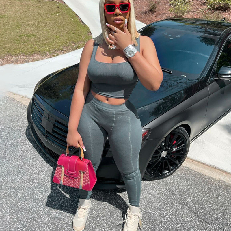 Ribbed Tracksuits Sporty Workout Active Wear Matching Sets Casual Cropped Tank Top And Pants Summer 2 Piece Outfits For Women Slim, Black
Ribbed Tracksuits Sporty Workout Active Wear Matching Sets Casual Cropped Tank Top And Pants Summer 2 Piece Outfits For Women Slim, Black