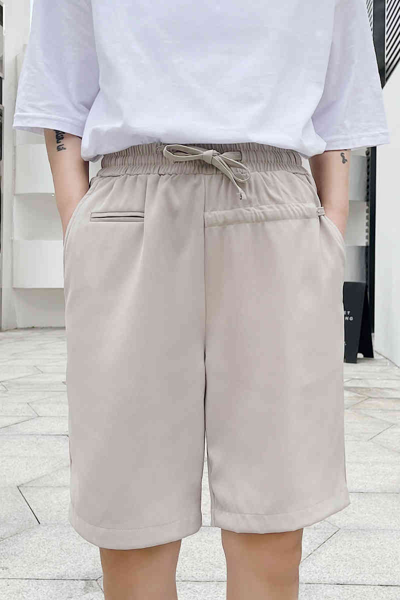 IEFB Summer Suit Shorts Drawstring Buckle Multi Bag Solid Elastic Waist Men's Casual Knee Length Pants Black 9Y6905 210524