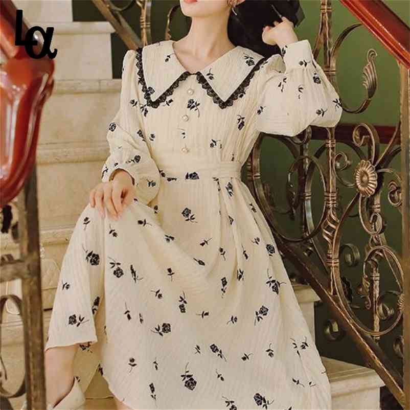 Floral Dress Women Evening Party Casual Long Sleeve Vintage Female Peter Pan Collar Korean Autumn 210519, Apricot
Floral Dress Women Evening Party Casual Long Sleeve Vintage Female Peter Pan Collar Korean Autumn 210519, Apricot