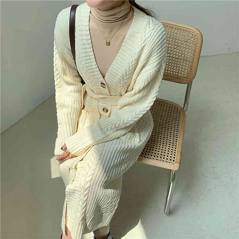 Autumn Winter V-neck Twist Knitted Cardigan Sweater Office Lady Work Wear Tops Solid Long Sleeve Sweaters Female 210421