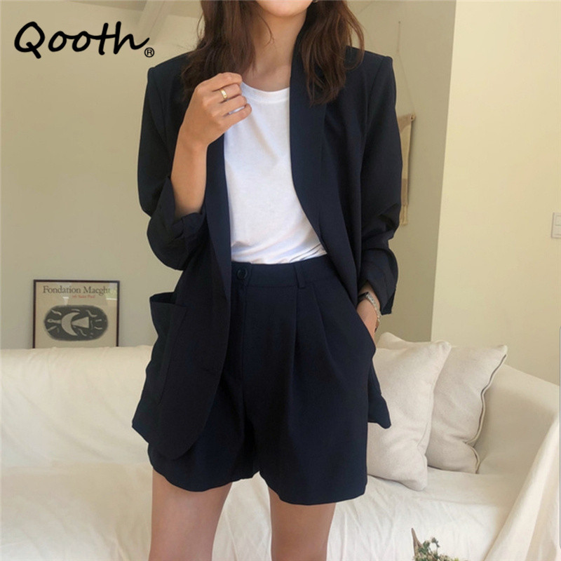Qooth Retro Drape Thin Blazer Shorts Suit Womens Long Sleeve Solid Fashion Suit Loose Single Breasted Blazer Shorts QT614 210518, Black
Qooth Retro Drape Thin Blazer Shorts Suit Womens Long Sleeve Solid Fashion Suit Loose Single Breasted Blazer Shorts QT614 210518, Black