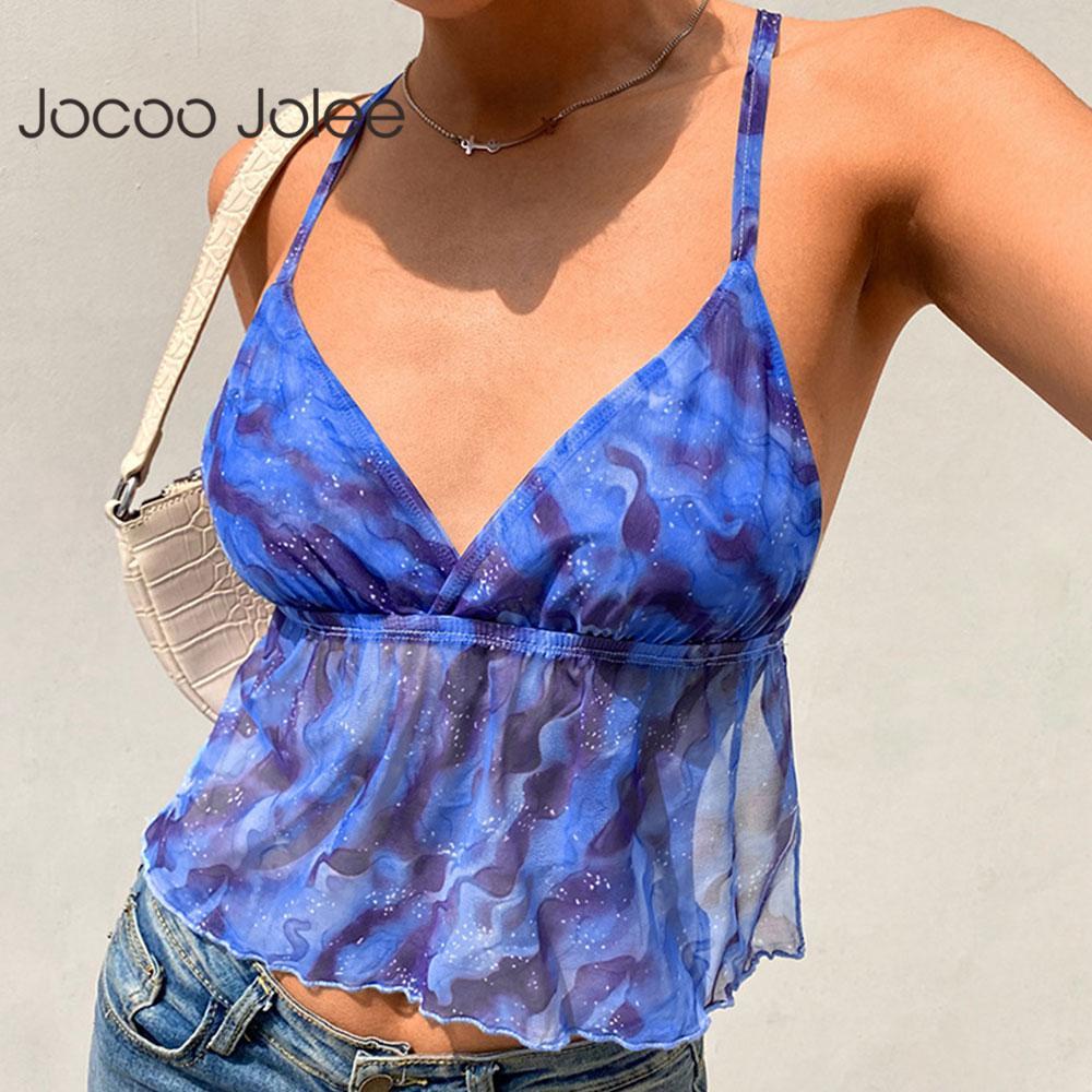 Women Summer Sexy Y2K Streetwear Printing Hit Color Deep V-Neck Backless Tank Tops Bandage Party Club Wave Cut 210428