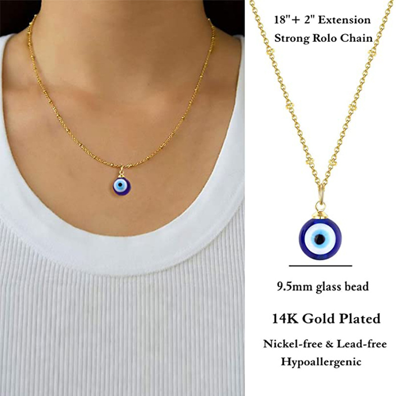 Women Blue Evil Eye Necklaces with Card Fashion Silver 14K Gold Plated Rolo Link Chain Resin Pendant Necklace Good Luck Choker Jewelry Birthday Gifts