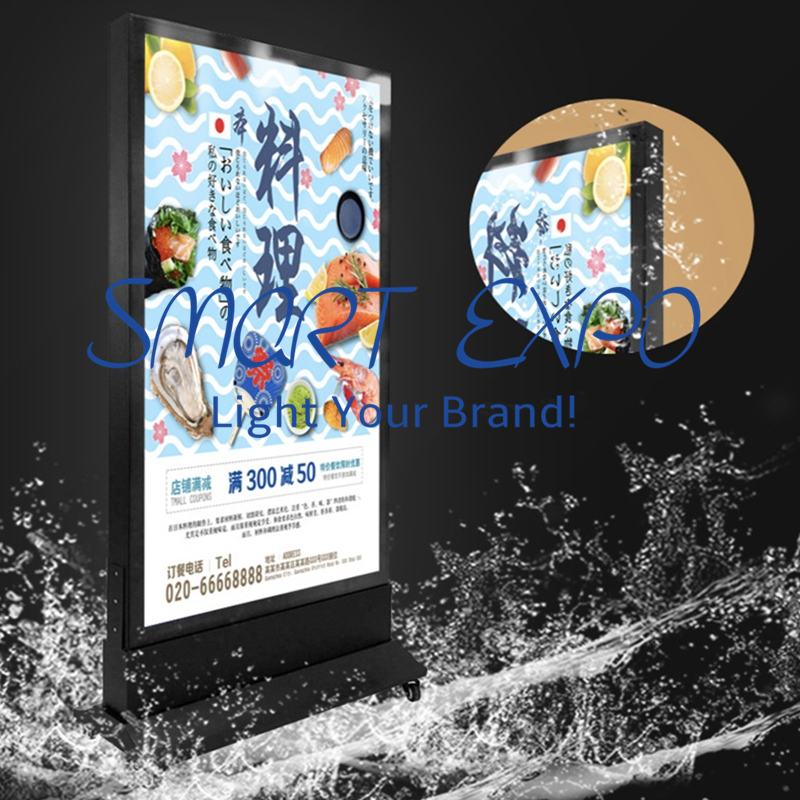 60*150cm Outdoor Store Front Poster Board Advertising Display Double Moving Light Box with Base Wheels Wooden Case Packing