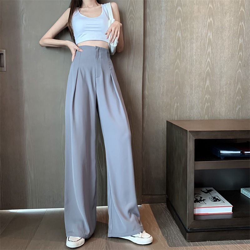 Wide-leg pants women's clothing with high waist drop feeling in spring . casual loose straight mop suit 210429
