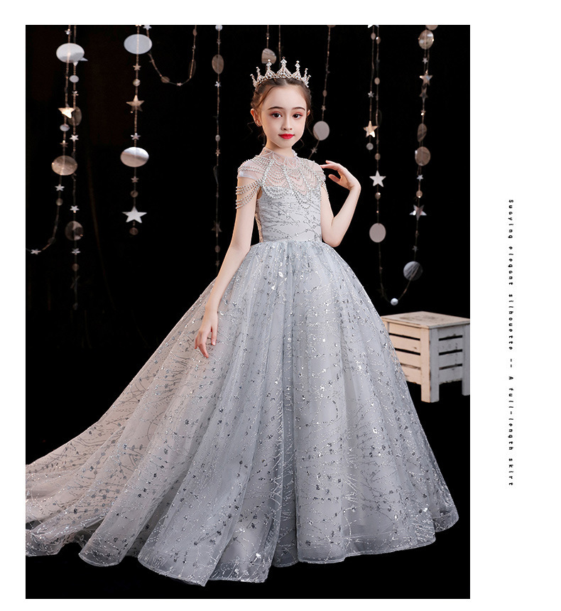 Sliver Vintage Flower Girls' Dresses Ivory Baby Infant Toddler Baptism Clothes with High Neck Long Lace Tutu Ball Gowns Birthday Party Dress
