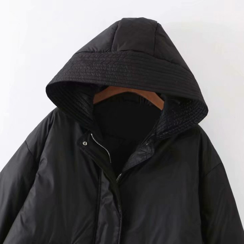 Casual Women Loose Black Hooded Thicken Coat Fashion Winter Ladies Warm Zipper Outerwear Female Cool Oversized Jacket 210515