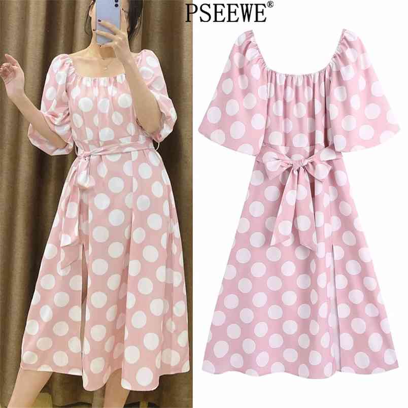Pink Polka Dot Midi Dress Women Spring Fashion Belt Short Puff Sleeve For Holiday Hem Vent Party es 210519
Pink Polka Dot Midi Dress Women Spring Fashion Belt Short Puff Sleeve For Holiday Hem Vent Party es 210519