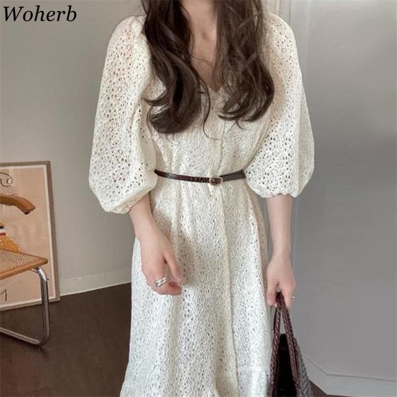 Chic Korean Lace Dress Women Long Dresses Summer Puff Sleeve V-neck Sashes Robe Elegant Vintage Ladies Vestidos 210519, Beige
Chic Korean Lace Dress Women Long Dresses Summer Puff Sleeve V-neck Sashes Robe Elegant Vintage Ladies Vestidos 210519, Beige