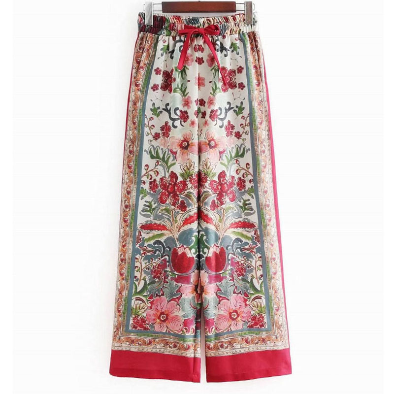 Women's summer fashion positioning printing wide leg pants loose bandwidth casual female pants 210507