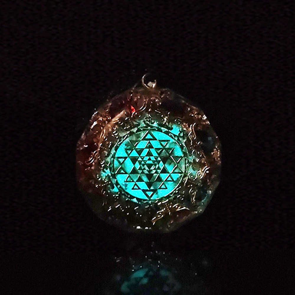Luminous Orgonite Pendant Sri Yantra Necklace Chakra Healing Energy Meditation Jewelry Emf Protection 210721