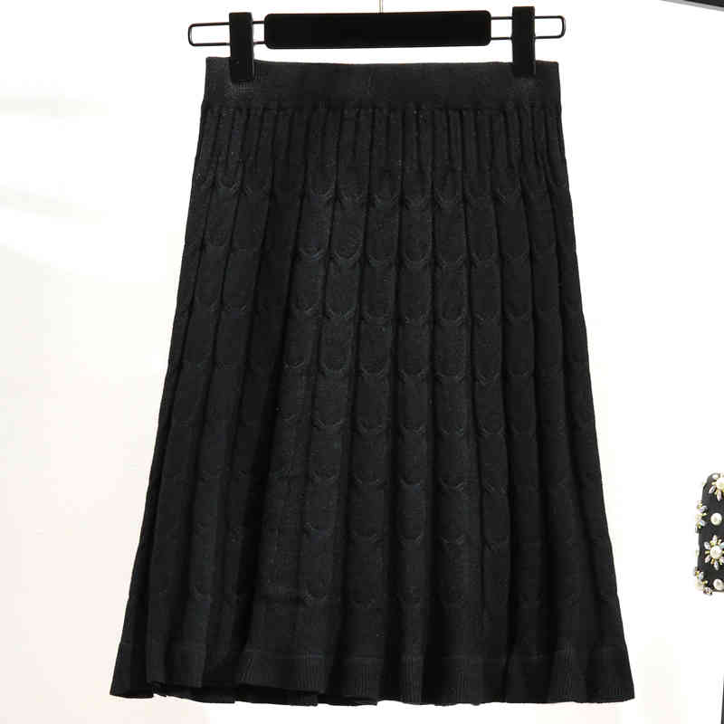 Elastic Waist Knitted Mini Skirts Women Autumn Fashon Korean High A-Line Pleated Solid Casual Loose 10370 210427