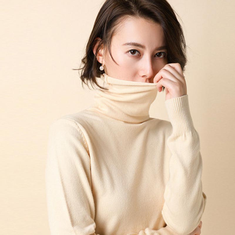 Women Fall Casual Flat Knitted Sweater Solid Cotton Soft Bottoming Pullover Long Sleeve Elegant Turtleneck 210428