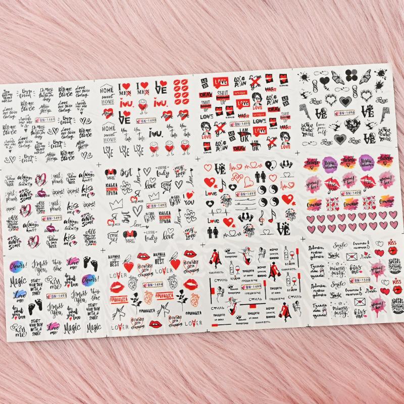 Stickers & Decals 12pcs/Sheet Water Nail Art Sticker Nails Cartoon/Flowers Mixed Design For Decorations Colorful Slide