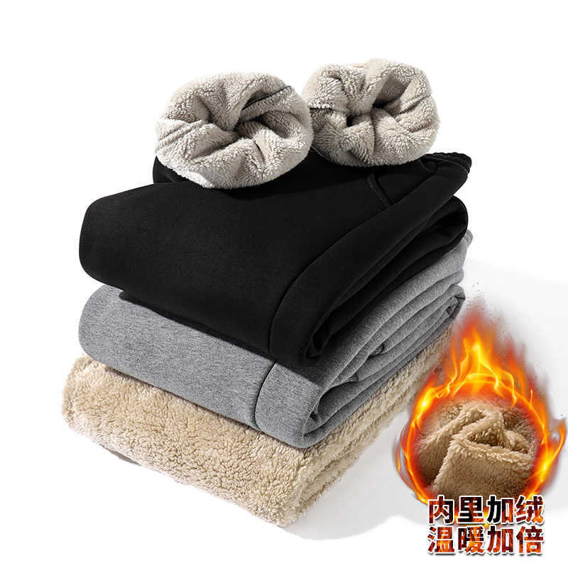 Mens Cashmere Sweatpants Winter Warm Lamb Wool Trousers for Male Lined Fleece Pants Mens Autumn and Winter Casual Joggers Pants 211112