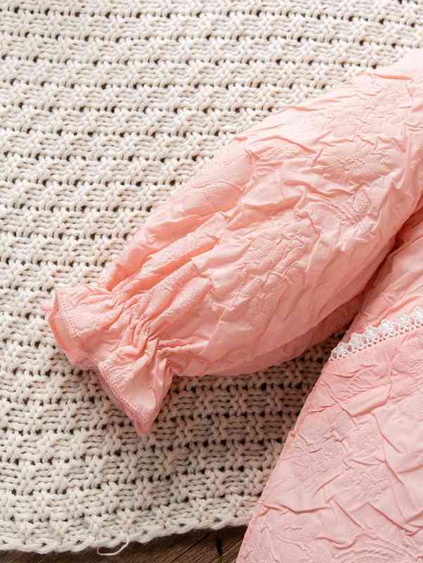 Baby Textured Mandarin Collar Flounce Cuff Frog Button Bodysuit SHE