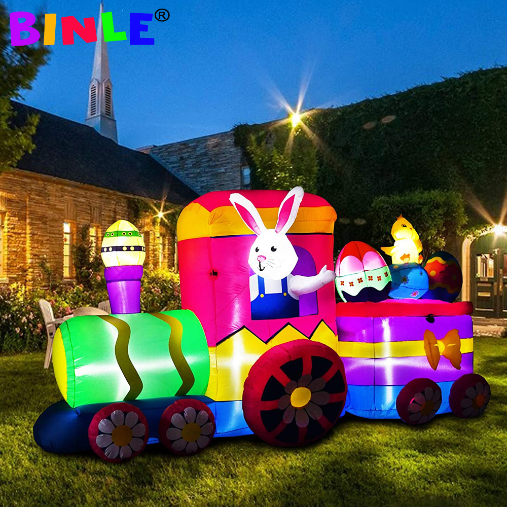 Giant Easter Inflatables Bunny Train Outdoor Blow Up Holiday Party Display Colorful Yard Lawn Patio Decorations