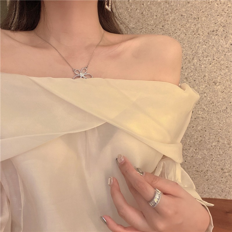 Slash Neck Long Sleeve Shirt Women Elegant Off Shoulder Korean Chic Blouse See Through All-match Tops Blusas Mujer 210519
