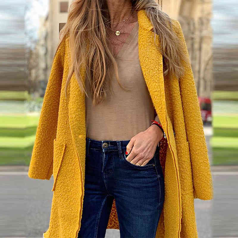 Autumn Winter Fleece Jacket Women New Casual Long Overcoat Single Button Pocket Double Sided Plush Jacket Coat 210413