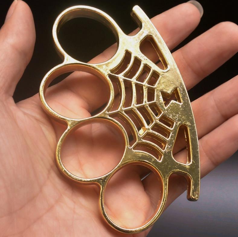 Spider Web Shape Metal Brass Knuckle Duster Four Finger Tiger Fingers Outdoor Security Pocket Backpack EDC Tool