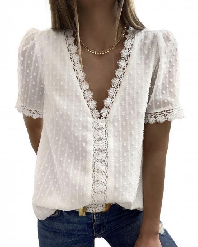 Women T-shirt Lace Jacquard Short-Sleeved Casual Tops Expert Design Quality Latest Style Original Status, As pic
Women T-shirt Lace Jacquard Short-Sleeved Casual Tops Expert Design Quality Latest Style Original Status, As pic