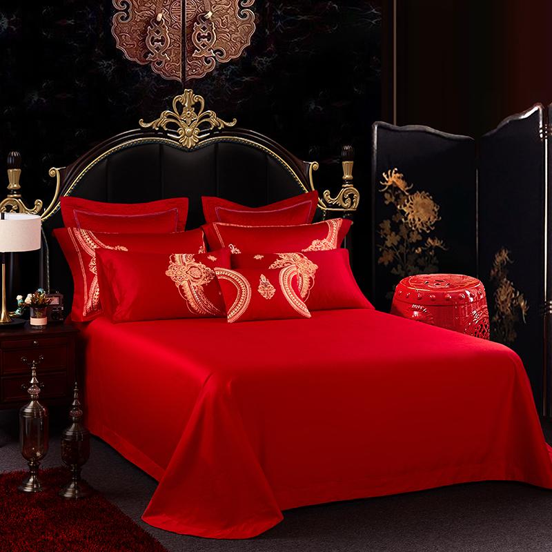 Cotton Luxury Red Wedding Gifts King Size Bedding Set Queen Bed Sheet Embroidery Duvet Cover Sets