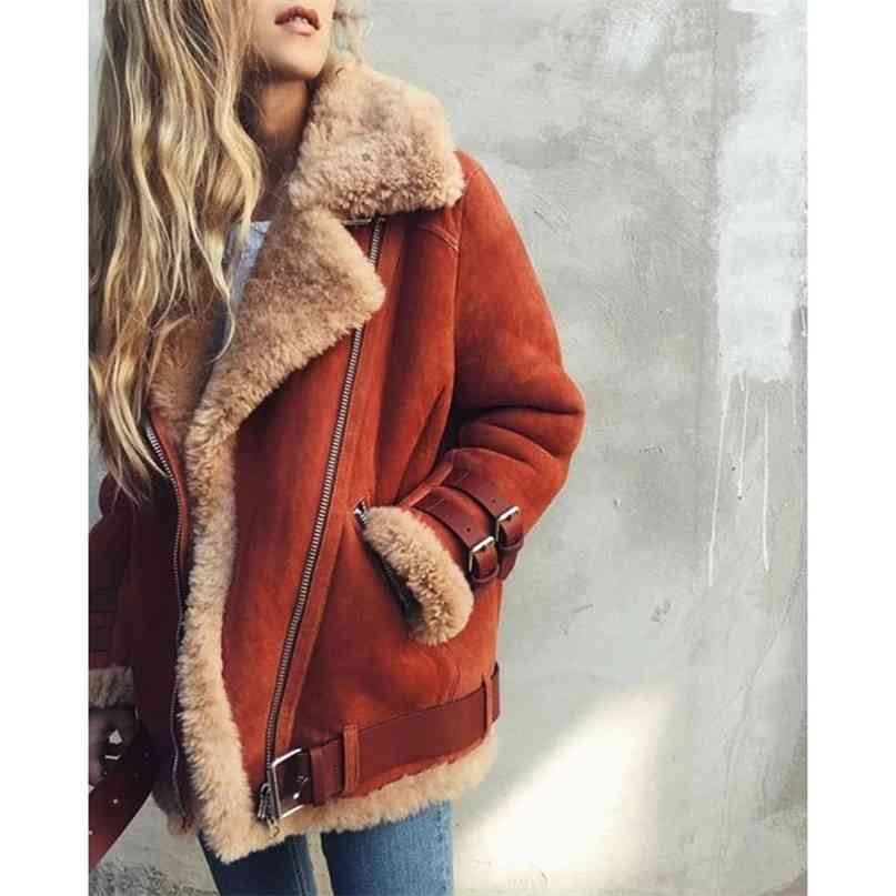 Thicken Wool Warm Coat Autumn Winter Ladies Slim Jacket Faux Leather Plus Size Clothing for Women Jackets 210923Z