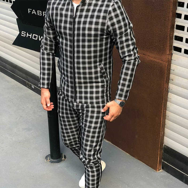 New Flower lattice Men Gentlemen Tracksuit Set Male Sweatshirt Sweatpants Multi-pocket Fashion Trousers High Street Jackets Sets X0702