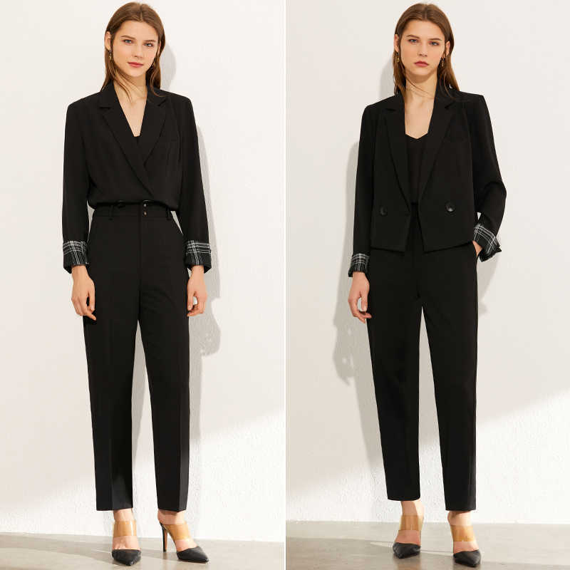 Minimalism Autumn Fashion Women Set Solid Lapel Short Suit Coat High Waist Straight Pants Female 1200 210527