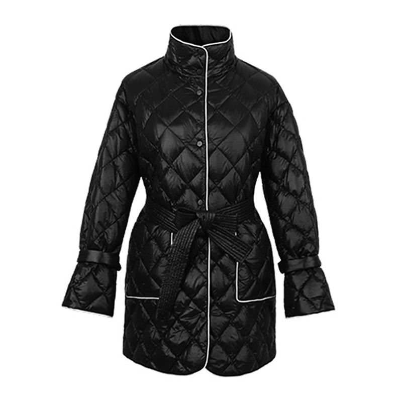 Long Women's Argyle Padded Parka Jacket With Belt | Winter B4