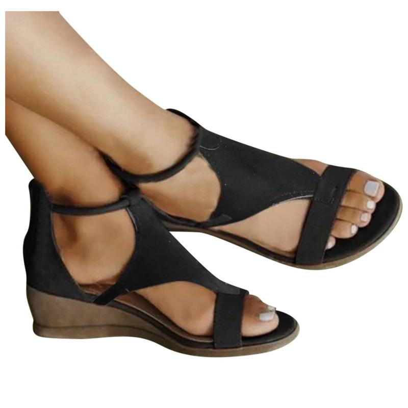 Sandals Summer Womens Open Toe Platform Casual Flip-flop Solid Color Zipper Wedges Beach Ladies Fashion #40