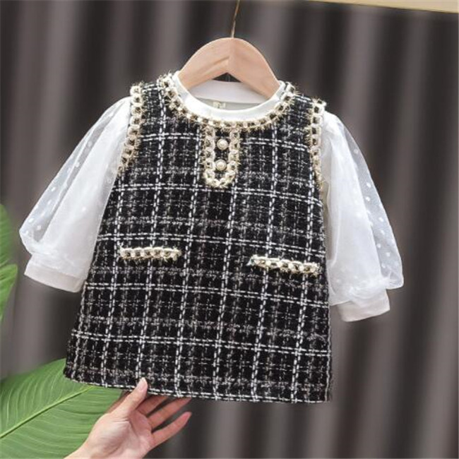 New Fashion Sweet Girls Dresses Kids Princess Overall Dress+Long Sleeve Tops Blouse 2pcs Children Baby Infant Clothes Set