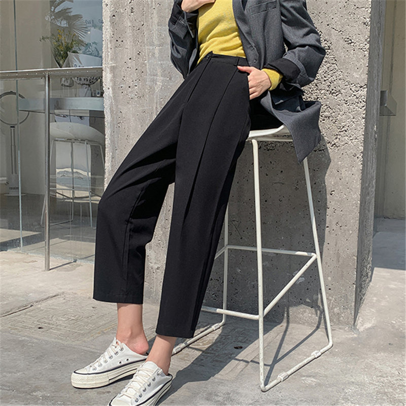 Loose High Waist Solid OL Streetwear Pants Chic Fashion Slim All Match Large Size Gentle Casual Trousers 210421