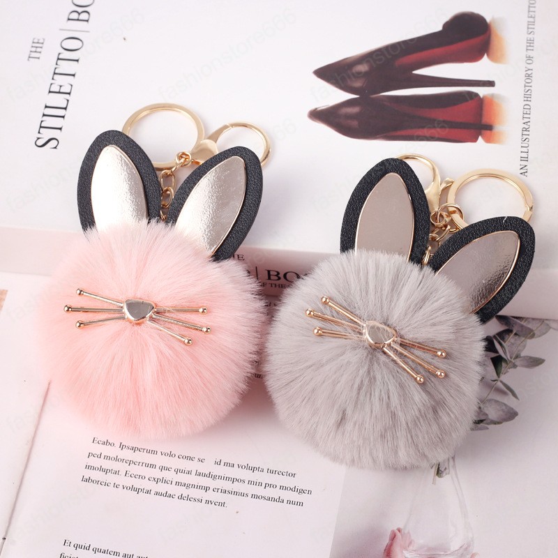 3 Colors Cute Fur Ball Keychain Cat Soft Pompom Animal Hair Ball Car Keychain Ladies Car Bag Accessories Key Ring Mom Gift