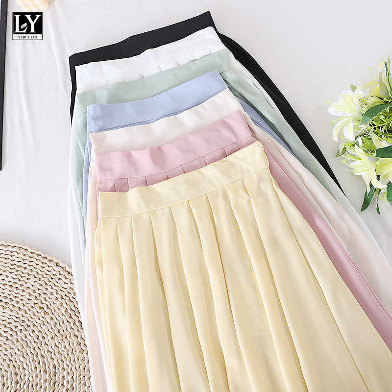 LY VAREY LIN Summer Female A-line Solid Color Elastic Waist Mid Length Skirts Women Sweet High Chiffon Pleated 210526, Yellow
LY VAREY LIN Summer Female A-line Solid Color Elastic Waist Mid Length Skirts Women Sweet High Chiffon Pleated 210526, Yellow