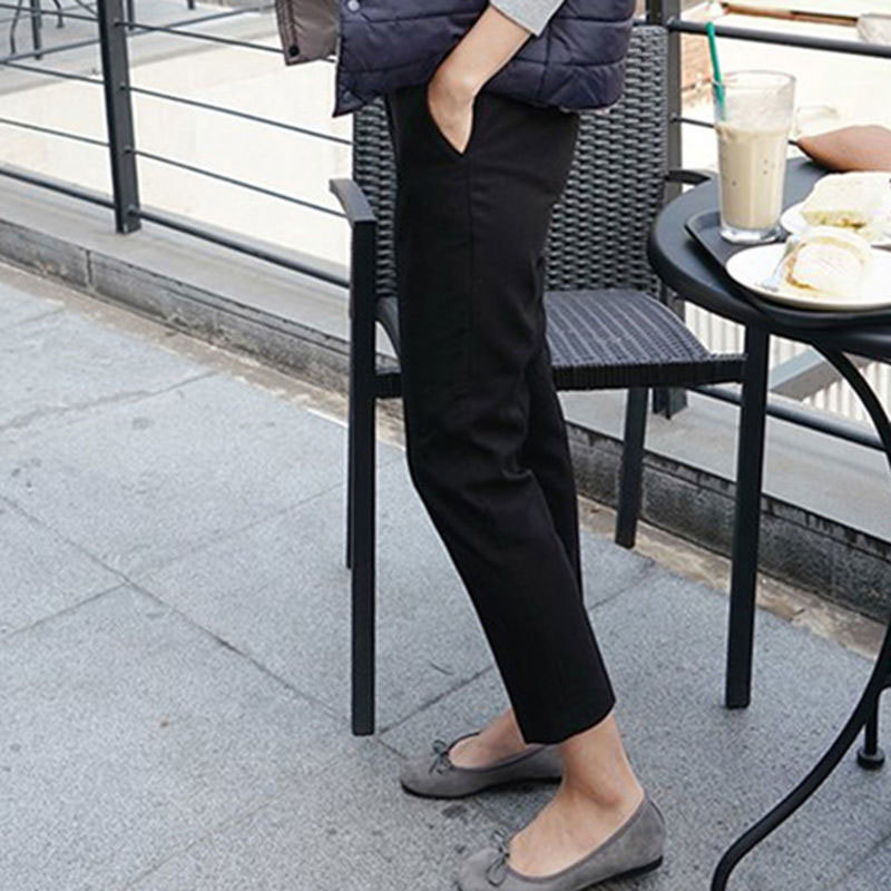 Spring Women Skinny Ankle-length Pants Korea Fashion Office Lady Black Cargo Casual High Waist Straight Trousers D64 210512