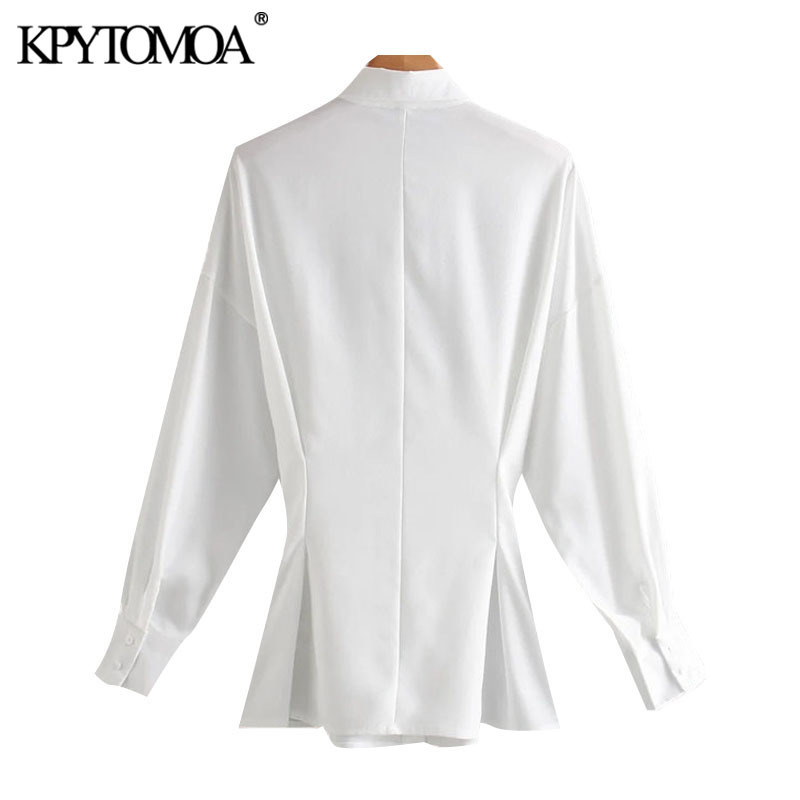 Women Fashion Adjustable Waist With Bow Soft Touch Blouses Long Sleeve Button-up Female Shirts Chic Tops 210420